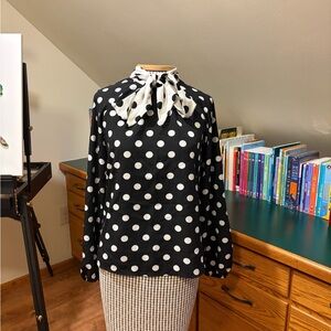 SHEIN Women’s Polka Dot Blouse Black And White Long Sleeve XS